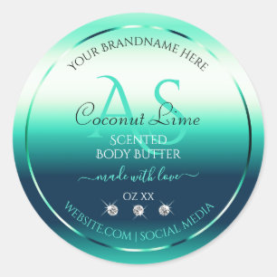 Teal Shimmery Product Labels Diamonds and Monogram