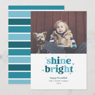 Teal Shine Bright Hanukkah Photo Card