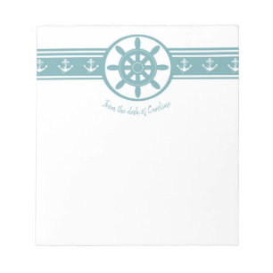 Teal Ships Wheel Personalised Notepad