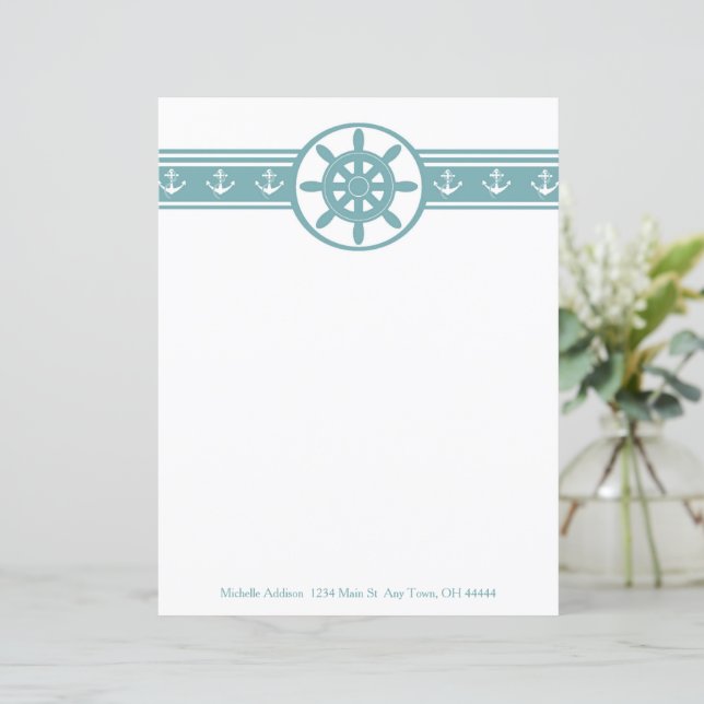 Teal Ships Wheel Personalised Paper Sheet (Standing Front)