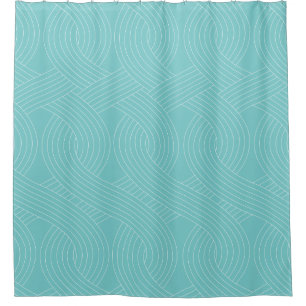  Teal Shower Curtain, White Interlocking Lines Curtain