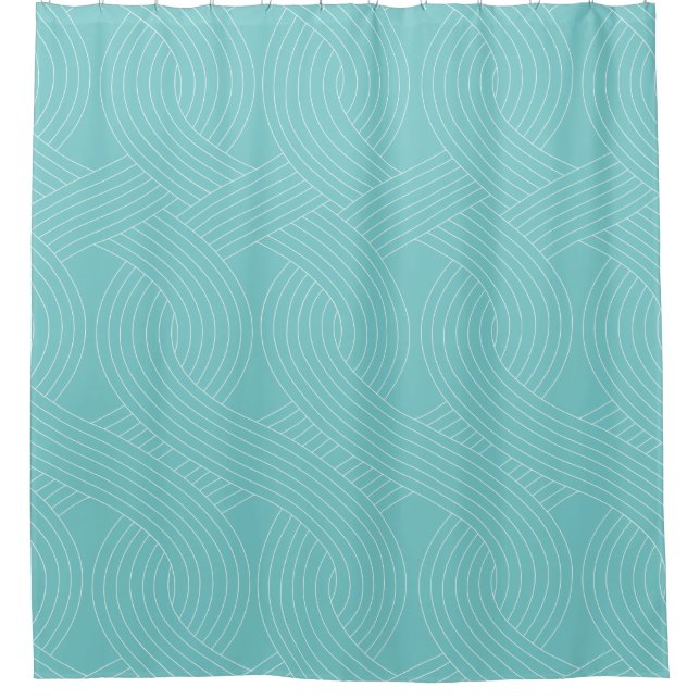  Teal Shower Curtain, White Interlocking Lines Curtain (Front)