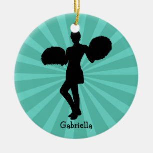 Teal Silhouette Cheerleader Christmas Ornament