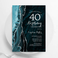 Teal Silver Agate 40th Birthday