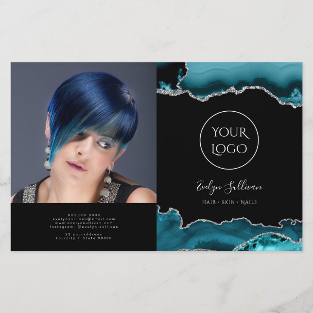 teal silver agate bifold brochure (Front)