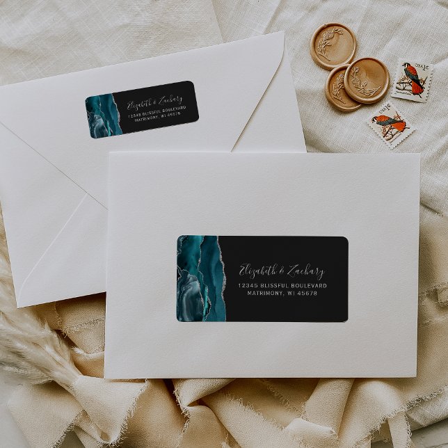 Teal Silver Agate Dark Wedding Return Address (Creator Uploaded)