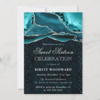 Teal Silver Agate Marble Glam Sweet 16