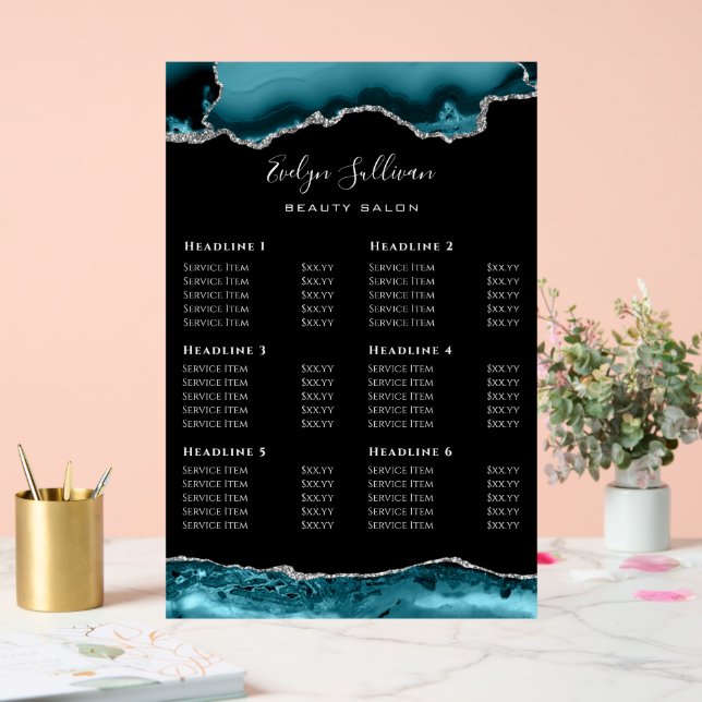 Teal Silver Agate Price List Acrylic Sign (Wedding)