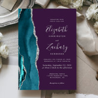 Teal Silver Agate Purple Wedding Invitation