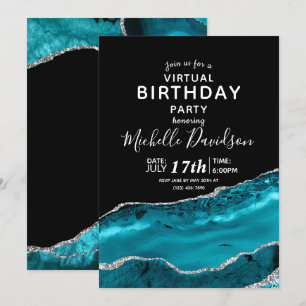 Teal & Silver Agate Virtual Birthday  Invitation