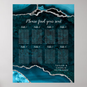 Teal Silver Agate Wedding Seating Chart 8 Table