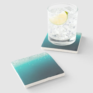 Teal Silver Confetti Stone Coaster