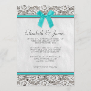 Teal & Silver Country Lace Wedding Invitations
