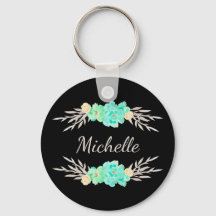 Teal & Silver Custom Monogram Keychain