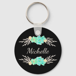 Teal & Silver Custom Monogram Keychain