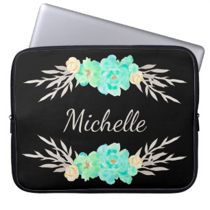 Teal & Silver Custom Monogram Laptop Sleeve