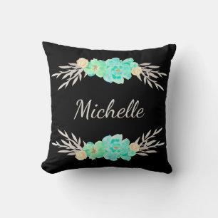 Teal & Silver Cute Monogram Pillow
