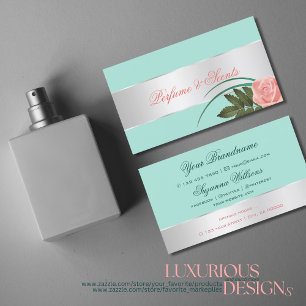 Teal Silver Decor Cute Rose Flower Elegant Floral Business Card