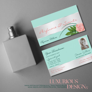 Teal Silver Decor Gorgeous Rose Flower with Photo Business Card