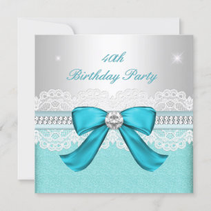 Teal Silver Diamond 40th Birthday Party Invitation
