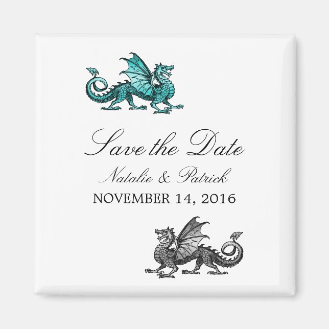 Teal Silver Dragon Save the Date Magnet (Front)