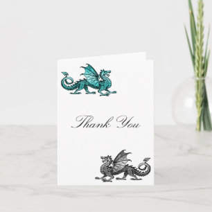 Teal Silver Dragon Thank You Card