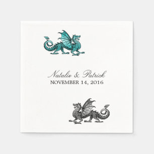 Teal Silver Dragon Wedding Paper Napkins