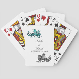 Teal Silver Dragon Wedding Playing Cards