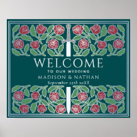 Teal Silver Floral Royal Wedding Welcome Sign