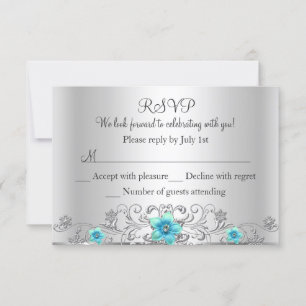 Teal Silver Floral Swirl RSVP