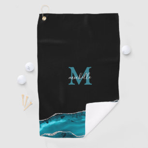 Teal & Silver Glam Personalised Golf Towel