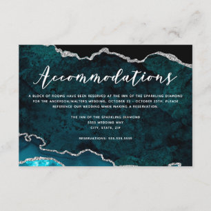 Teal Silver Glitter Agate Wedding Accommodations Enclosure Card