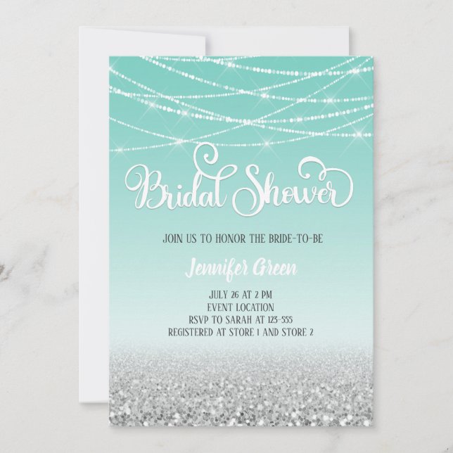 Teal Silver Glitter Bridal Shower Invitation (Front)