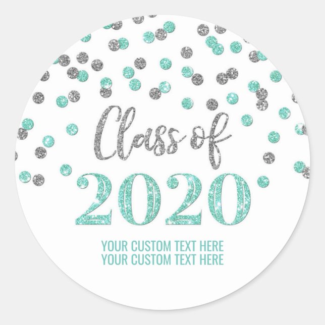 Teal Silver Glitter Confetti Graduation 2020 Classic Round Sticker (Front)
