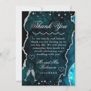 Teal & Silver Glitter Marble Agate Wedding Thank You Card
