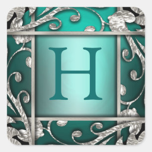 Teal Silver Lattice Monogram Envelope Seal