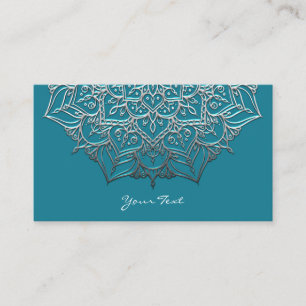 Teal & Silver Mandala Elegant Minimal Moroccan Business Card