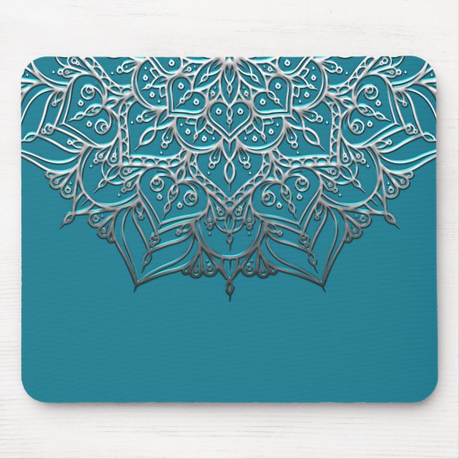 Teal & Silver Mandala Elegant Minimal Moroccan Mouse Mat (Front)