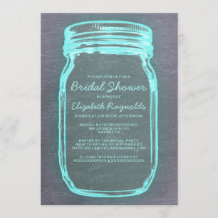 Teal & Silver Mason Jar Bridal Shower Invitations