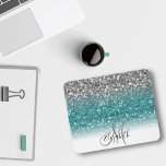 Teal Silver Ombre Glitter Bling Personalised Mouse Mat<br><div class="desc">This design does not contain actual glitter or sequins. It may be personalised in the area provided by changing the photo and/or text. Or it can be customised by clicking Personalise this Template and then choosing the click to customise further option and delete or change the colour of the background,...</div>