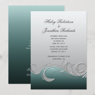 Teal Silver Ornate Swirls Post Wedding Invitation
