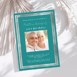 Teal silver photo birthday invitation<br><div class="desc">An elegant,  modern,  simple birthday invitation.  A teal,  sea green background decorated with faux silver frames.  Personalise and add a photo name and details. White text.</div>