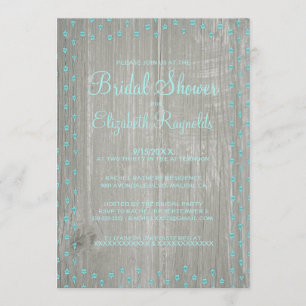 Teal Silver Rustic Country Bridal Shower Invites