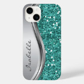 Teal Silver Sparkle Glam Bling Personalised Metal Case-Mate iPhone Case (Back)