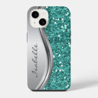 Teal Silver Sparkle Glam Bling Personalised Metal