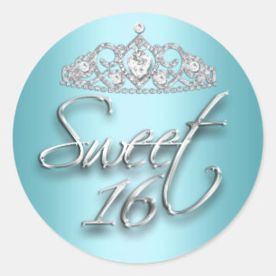 Teal & Silver Sparkle Tiara Sweet 16 Sticker