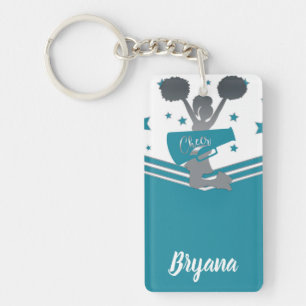 Teal Silver Stars Cheer-leading Personalised Key Ring
