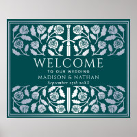 Teal Silver Sword Royal Wedding Welcome Sign