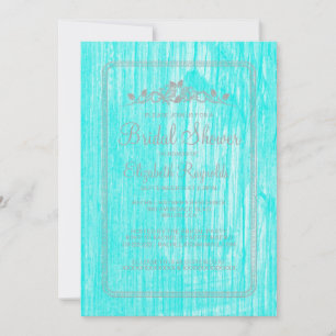 Teal Silver Vintage Barn Wood Bridal Shower Invite