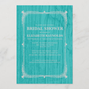 Teal Silver Western Barn Wood Bridal Shower Invite
